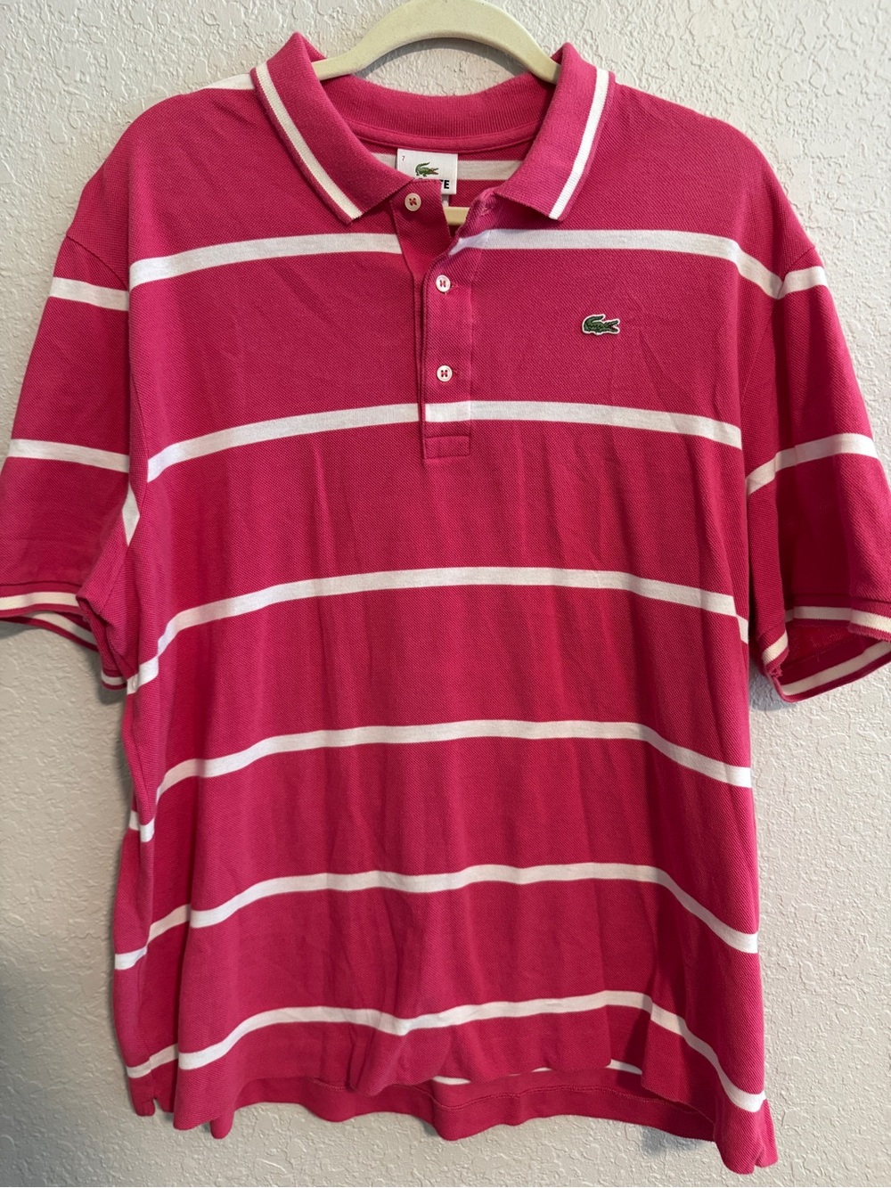 Lacoste Men’s Hot Pink & White Striped Polo
